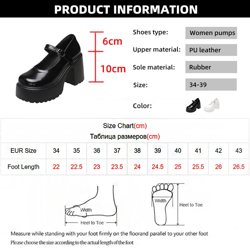 Black Super High Heels Mary Jane Shoes Women 2026 Goth Chunky Platform Pumps Woman Plus Size Ankle Buckle Party Lolita Shoes 42