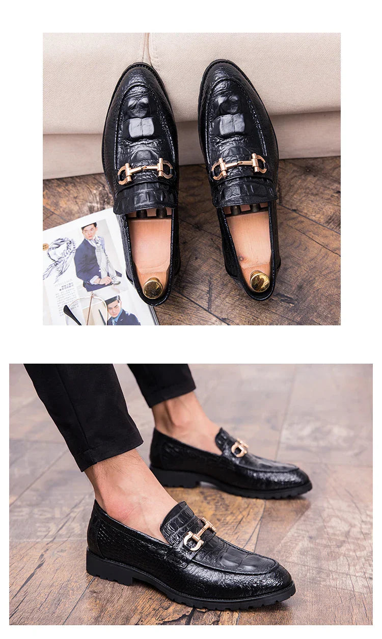 New British business casual shoes nightclub formal pointy leather shoes for men 46 47 large size crocodile metal decoration