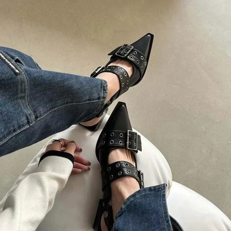 French Style Pointed Toe Mary Jane Shoes Retro Medium Thick Heel Shoes for Women with Skirts and Small Leather Shoes