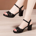 Small Size 32-43 Elegant Rhinestone Black Office Work Mom Shoes Women's Platform Sandals 2026 Summer Med Block Heels Sandals
