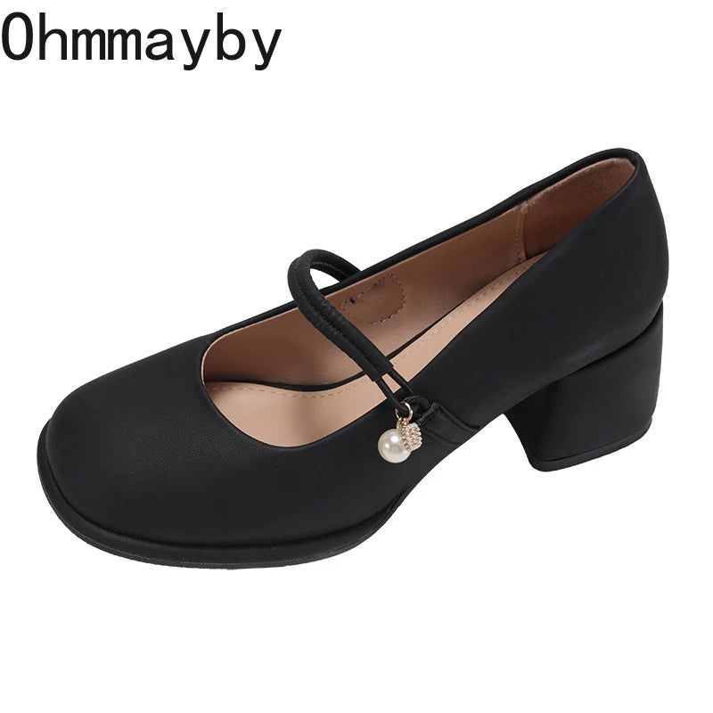 Thick Heel Women Mary Jane Shoes Fashion Shallow Square Toe Slip On Shoes Ladies Outdoor Party Dress Pumps