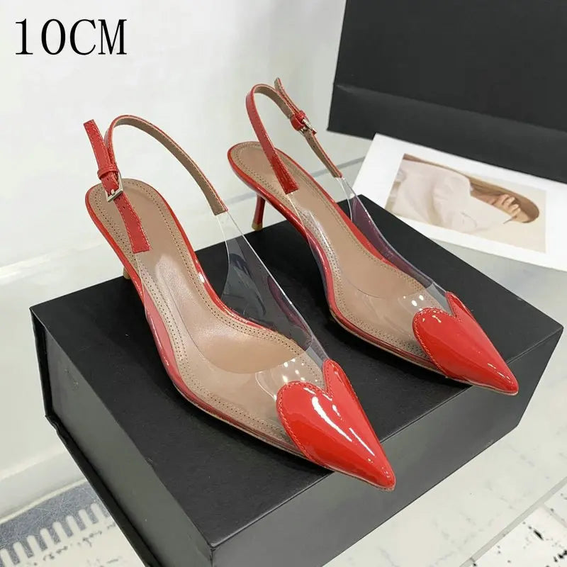 2026 New Style Fashion Heart-shaped Patched Pumps Transparent Platform Pointed-Toe High Heels Evening Shoes