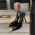 Metal Square Toe Stiletto High Heels Women's Autumn New Baotou Light Mouth Black Patent Leather Temperament Sandals