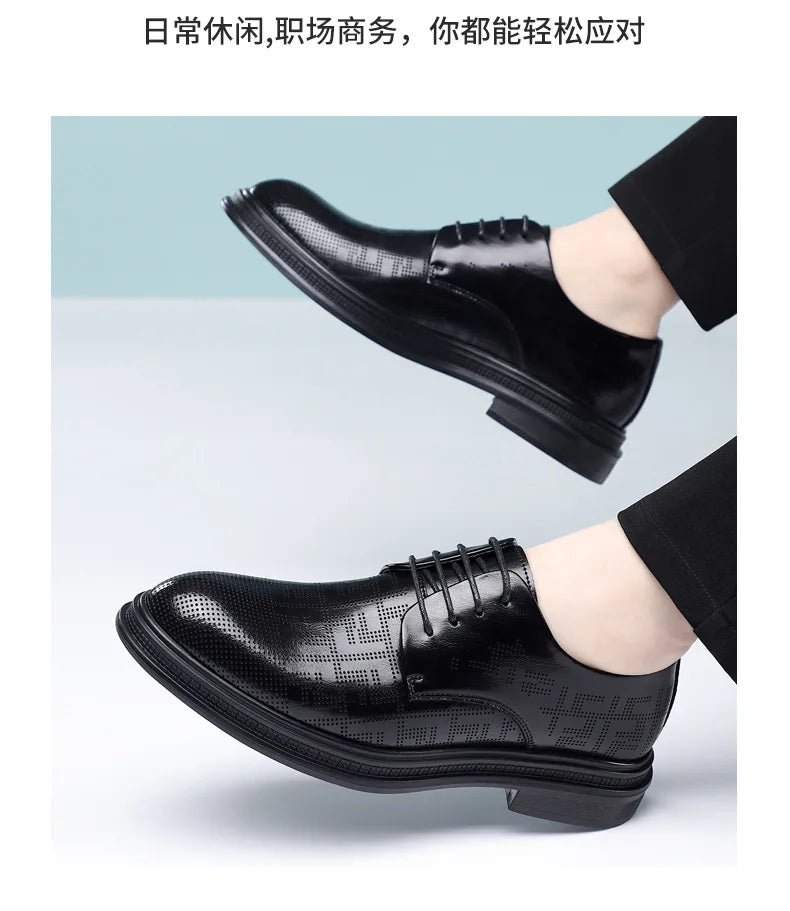Spring Summer Increase Leather Shoes for Man Lace Designer Business Casual Shoes Male Fashion British Style Dress Shoe Man