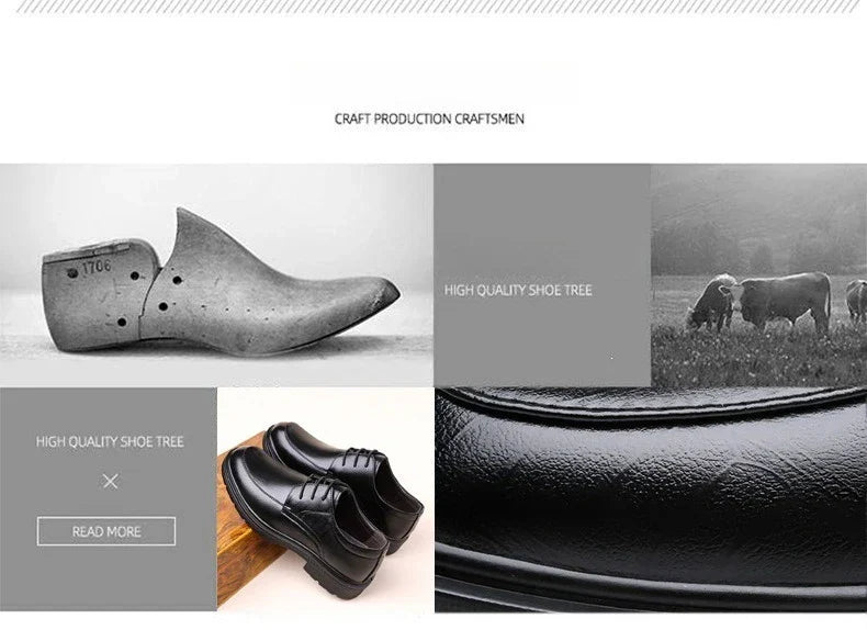 Men's Lace-up Business Casual Leather Shoes Spring Autumn New Platform Work Shoes Male Fashion Solid Color Dress Shoe Man