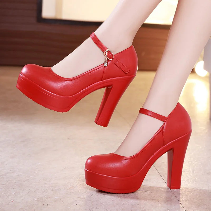 8 10 12cm Small Size 32-43 Shallow Thick Bottom Platform Pumps Women 2026 Block High Heels Shoes for Office Model Wedding Dress