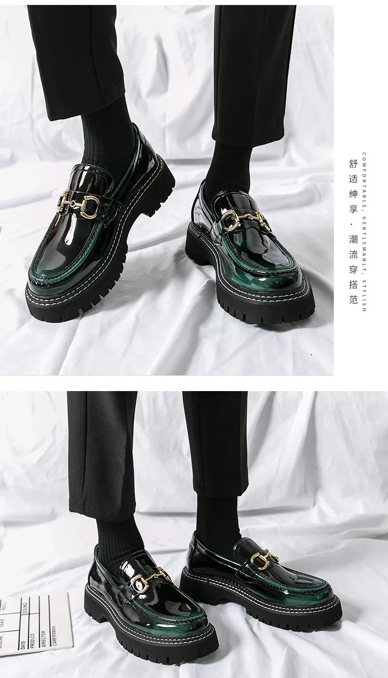 New Men Patent Leather Loafers Fashion Casual Shoes Male Thick Sole Increased Height Slip On Breathable Comfortable Driving Shoe