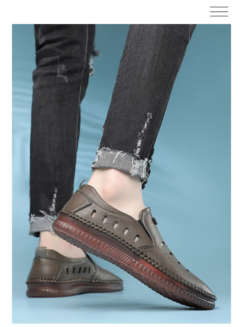 Solid Color Business Casual Shoes for Men Breathable Hallow Leather Sandals Male New Designer Fashion Summer Shoes Man