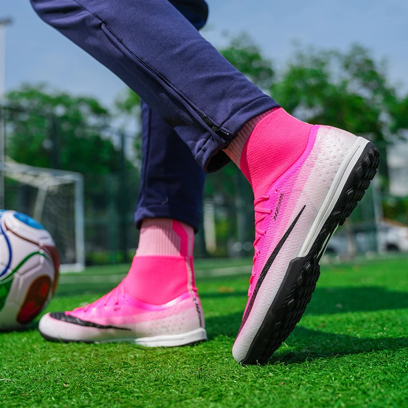 Professional Soccer Shoes TF Teenagers Durable Looking HighTops Training Shoes Adult Outdoors Non Slip FootballShoes