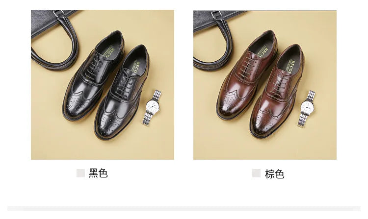 Autumn New Genuine Leather Business Dress Shoes Men Carved Brock Men's Shoes Leather Office Gentleman Oxfords Shoe