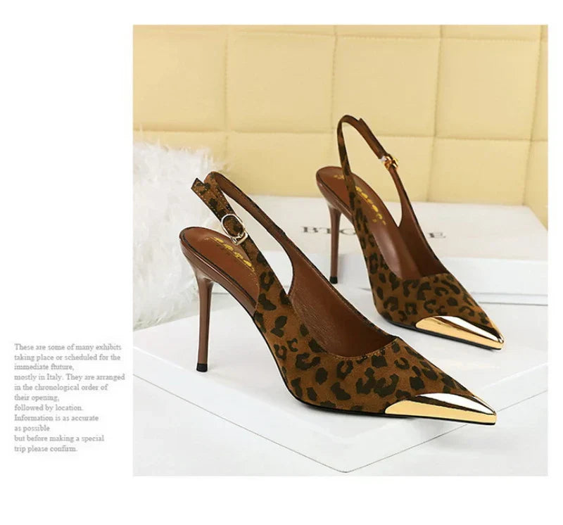 European American Style Metal Pointed High Heels Slim Heels Super High Heels Light Mouth Back Tripping And Banquet Single Shoes