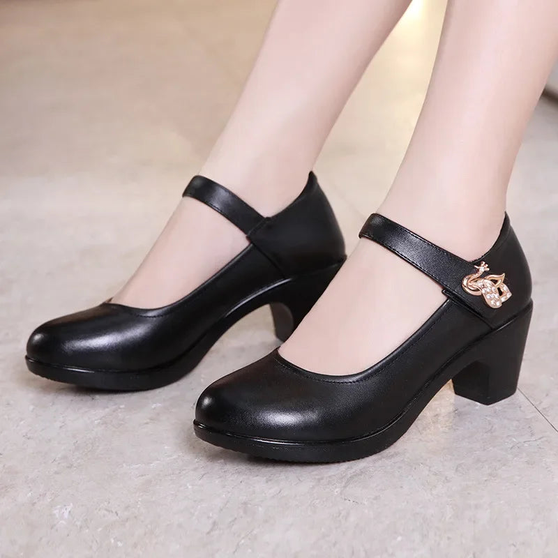 5cm Small Size 32-43 Shallow Crystal White Wedding Shoes Bride Platform Pumps 2026 Med Block Heels Mary Janes Office Mom Party