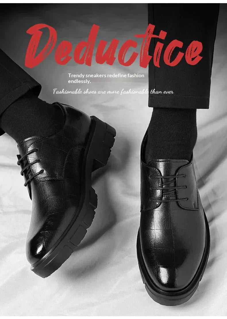 8-10cm Height Increasing Shoes for Men Platform Breathable Lift Casual Inside High Shoes Business Dress Elevator Leather Shoes