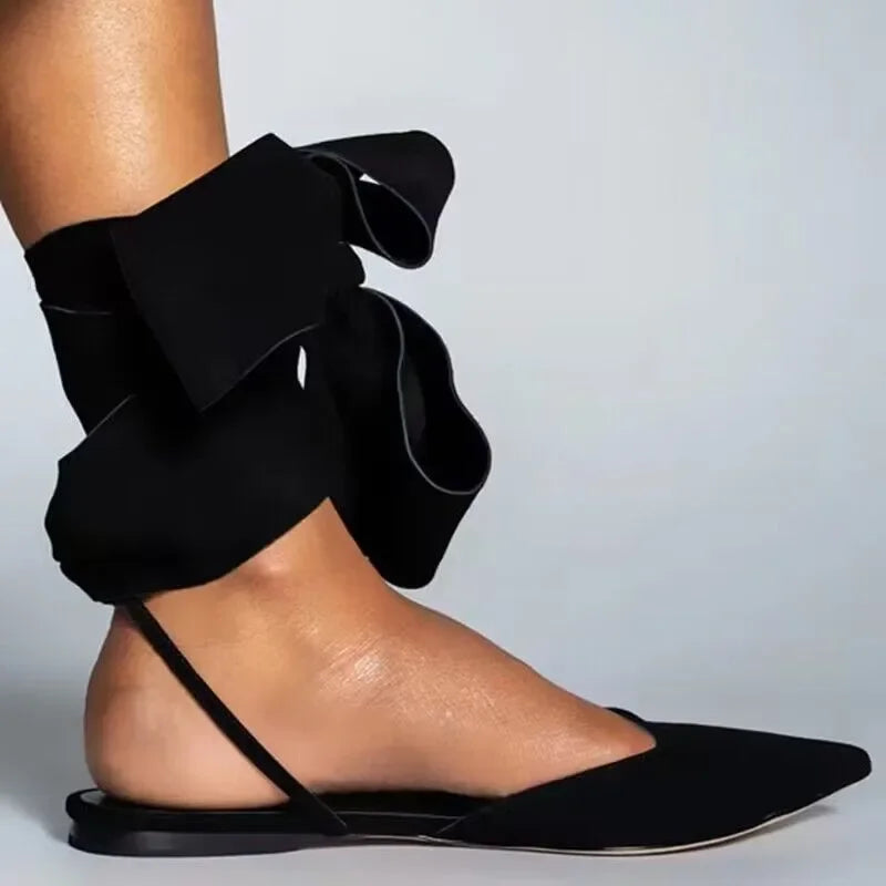 Ladies Shoes on Sale 2025 Pointed Toe Women's Sandals Summer Shallow Mouth Lace Up Shoes Female Slingbacks Flat Heel Sandals