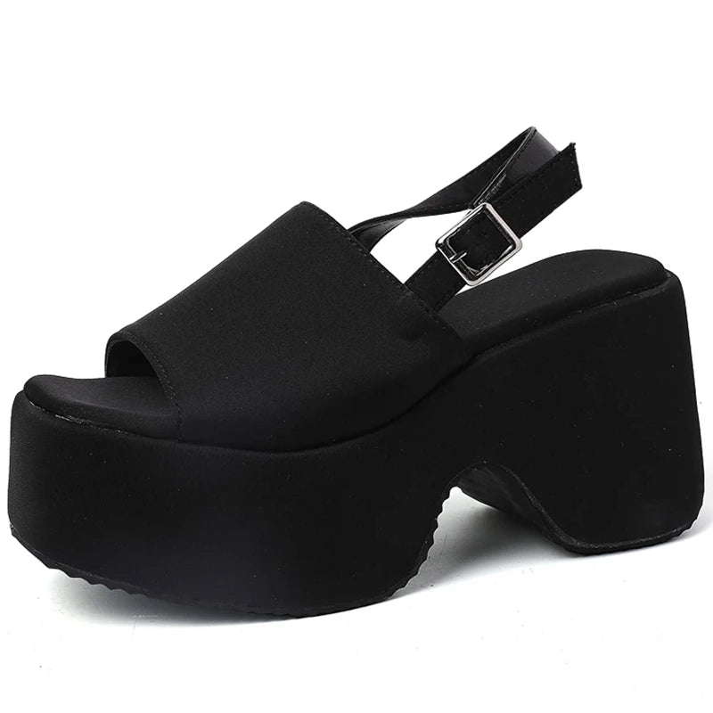 Summer Fashion Leopard Print Open Toe Sandals Women Punk Style Platform Wedges Heels Party Shoes