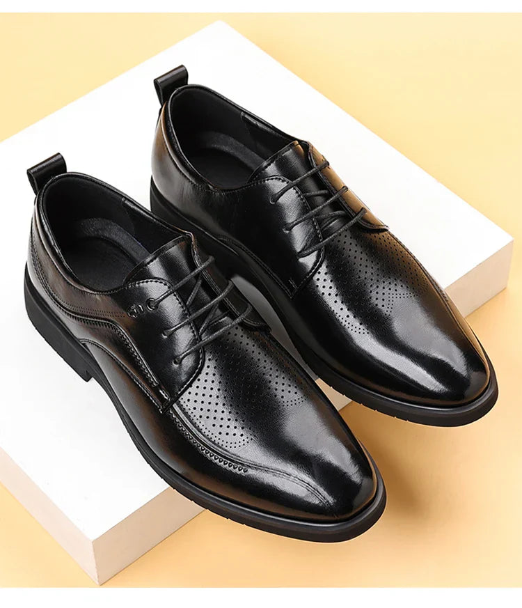Men's Summer Breathable Leather Shoes Hollow out Comfortable Fashionable Business Formal Derby Shoes British Style-SJ2502-1