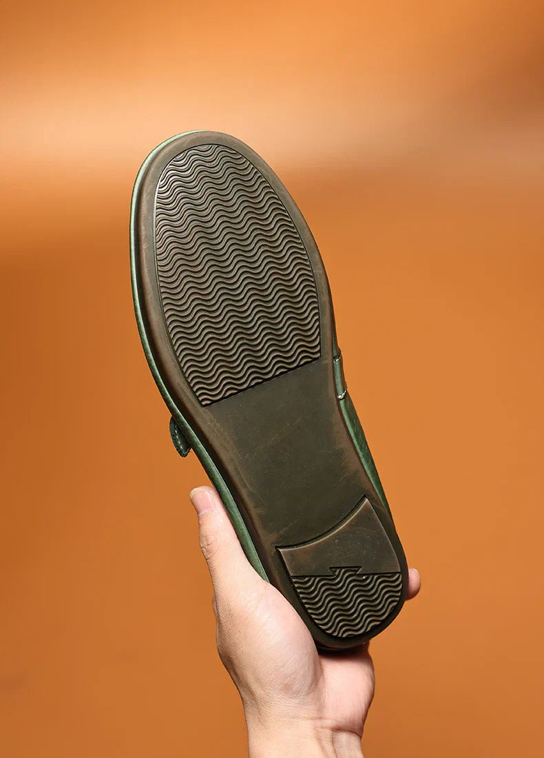 High-end Washed Genuine Leather Loafers Men's Shoes Slip on Fashion Trendy Casual Dress Work Leather Shoes Male Flats