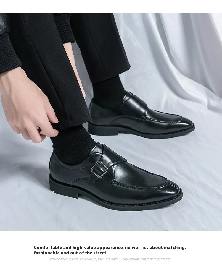 Men's business casual leather shoes cowhide retro round head British leather shoes men's leather big head men's shoes tide