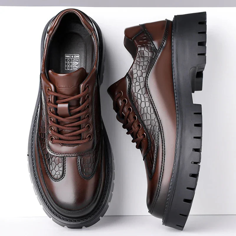Retro Brown Men's Banquet Leather Shoes Thick Soled Wear-resistant Work Shoes2025 Classic Brand Men's Business Dress Shoes