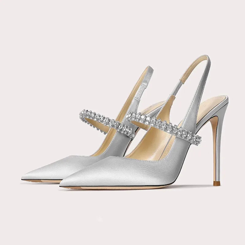 Large Size 32-45 Women Shoes New Water Diamond Slim Heeled Pointed High Heels Headband Sandals for Women Luxury Zapatos De Mujer