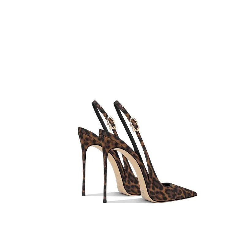 Summer new leopard print pointed French high-end fashion, not tiring foot matching skirt, slim heels, high heels for women