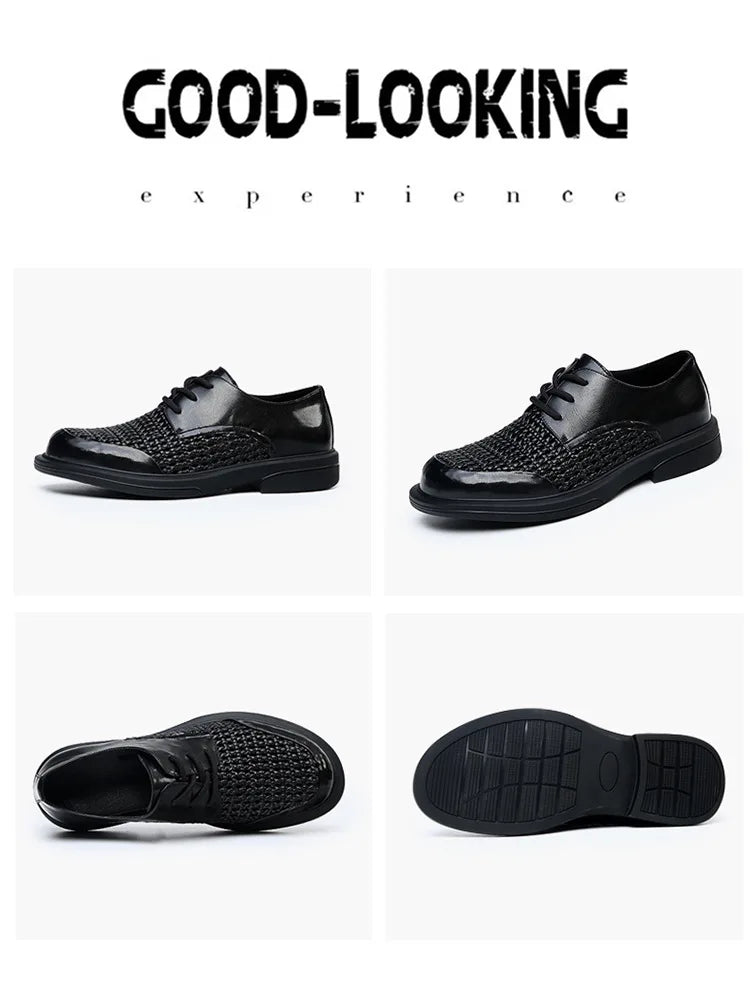 Summer Hallow Breathable Elegant Shoes Man Black Fashion Business Casual Shoe Male Lace Designer Leather Shoes for Men