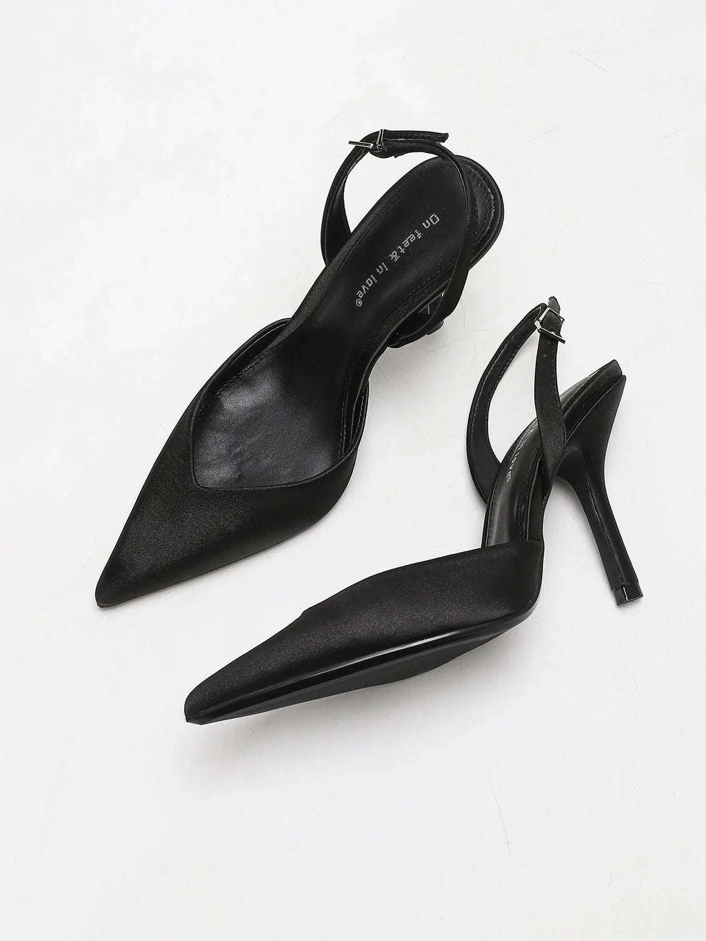 Women's Ivory Satin Pointed-Toe Slingback Heeled Sandals