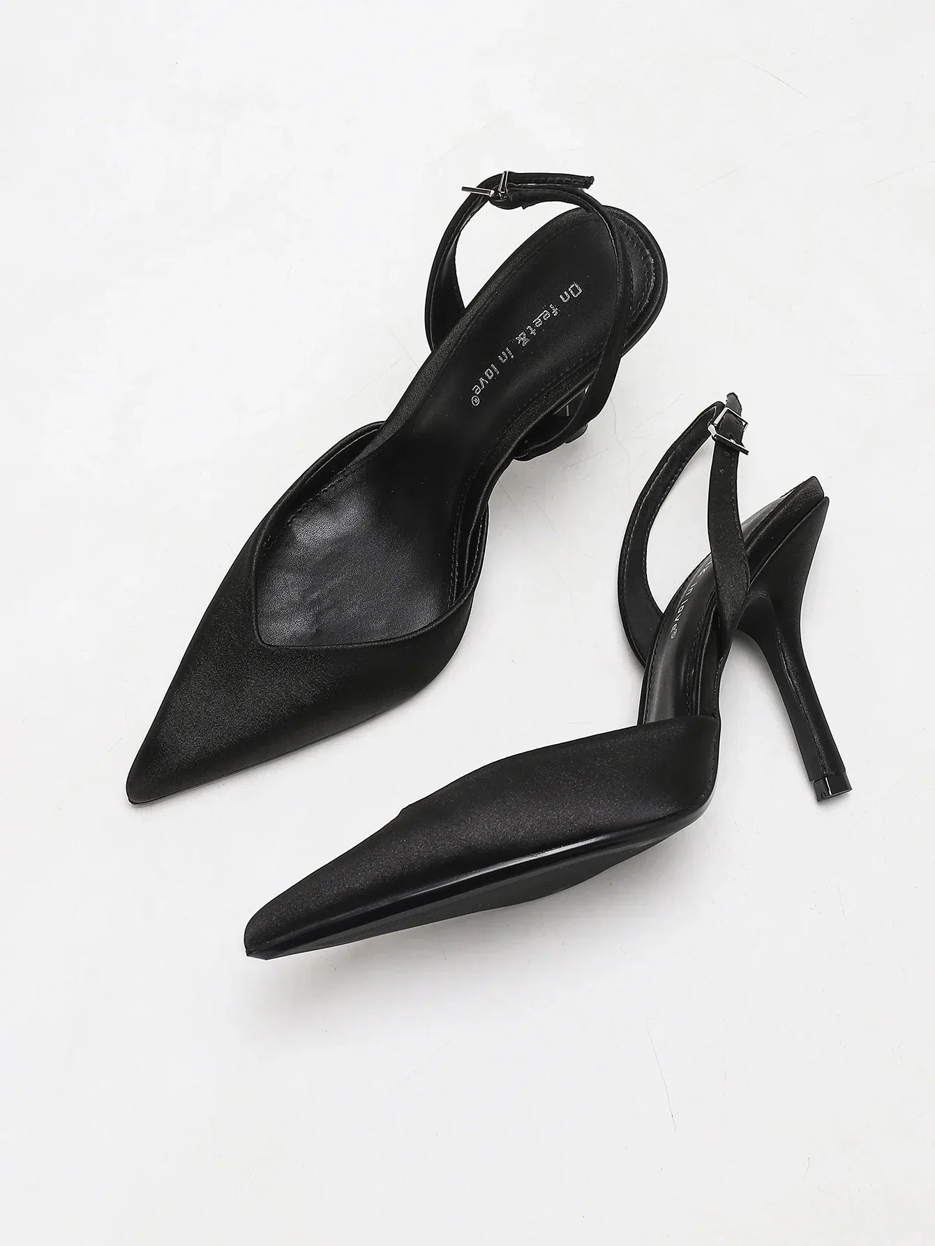 Women's Ivory Satin Pointed-Toe Slingback Heeled Sandals