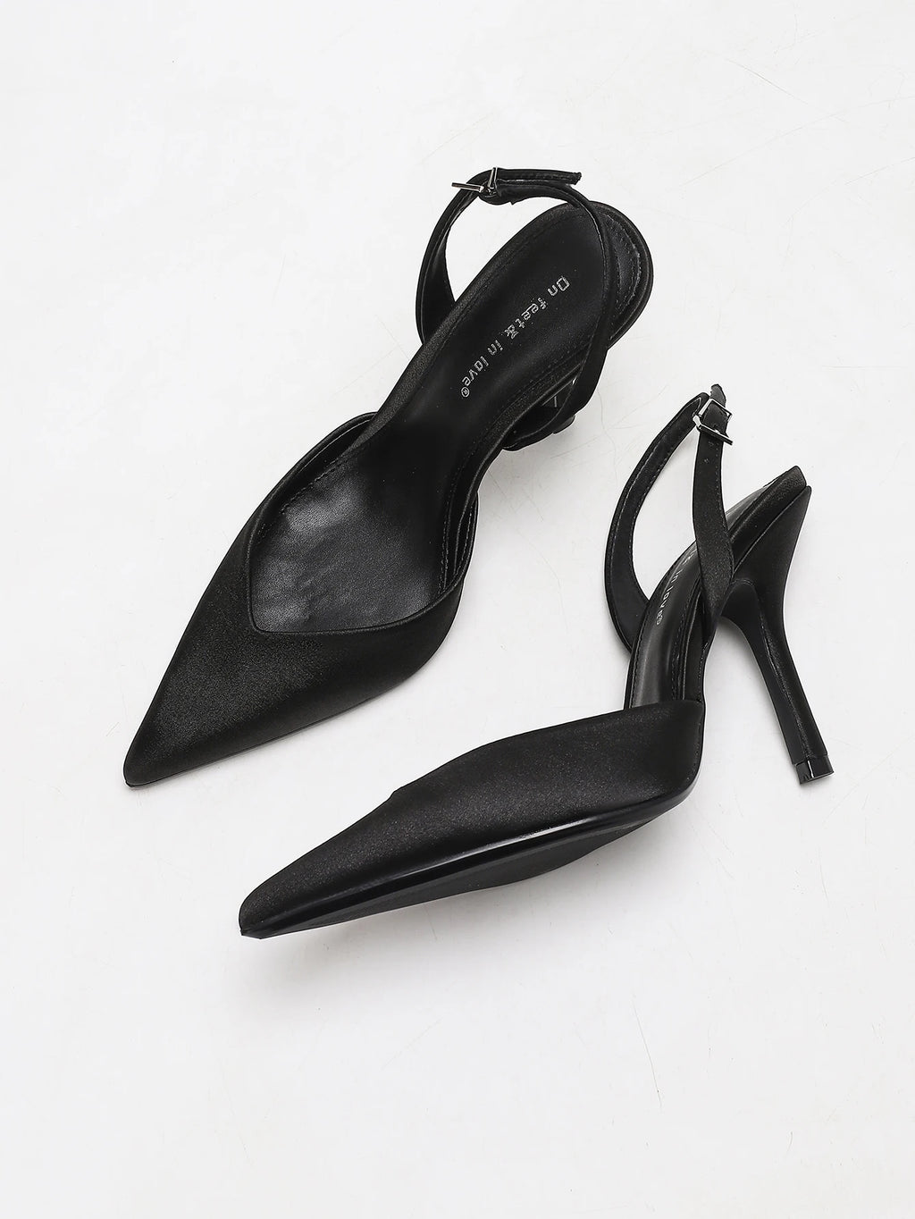 Women's Ivory Satin Pointed-Toe Slingback Heeled Sandals