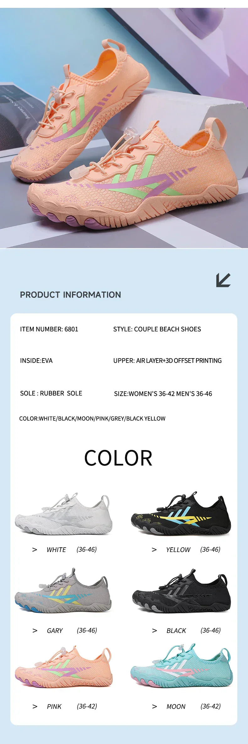 Quick Dry Water Shoes For Men Women Barefoot Shoes Beach Aqua Shoes Lightweight Sports Sneakers Hiking Surfing Boating Fishing