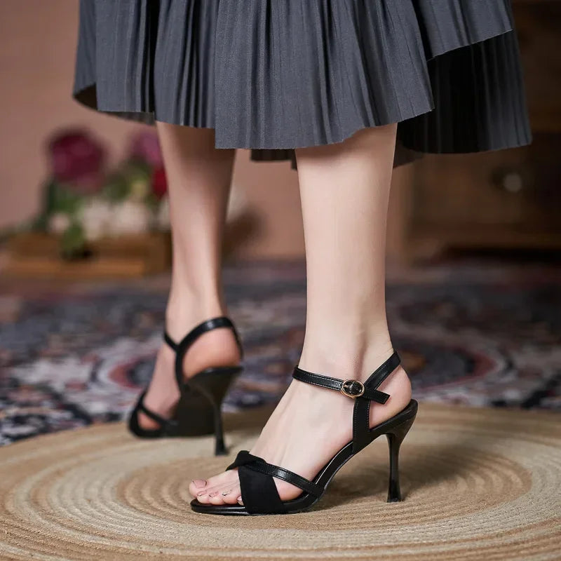 Plus Small Size 31 32 33-43 Summer Women High Heel Sandals Sandalias Ankle Buckle Wedding Party Heeled Shoes 8.5/7/5cm Sandals