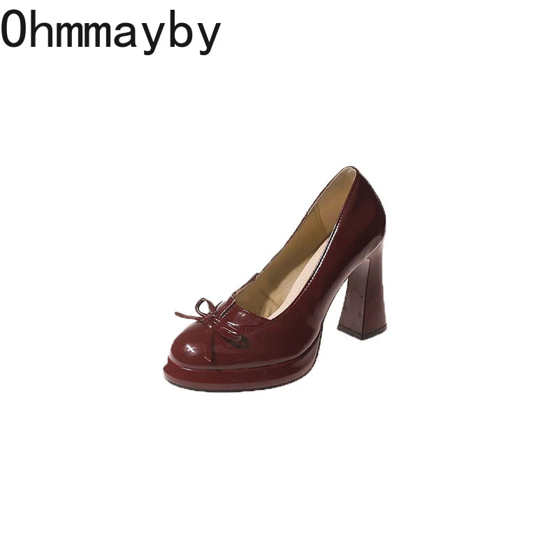 New Platform Thick Heel Women Mary Jane Shoes Fashion Butterfly-knot Slip On Shoes Ladies Outdoor Dress Pumps