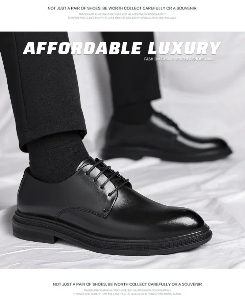 Mens Black Leather Shoes Autumn British Style Formal Business Footwear Low Top Commute Style Dress Shoes For Suits
