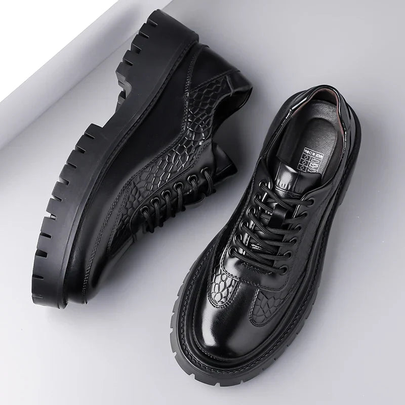 Retro Brown Men's Banquet Leather Shoes Thick Soled Wear-resistant Work Shoes2025 Classic Brand Men's Business Dress Shoes