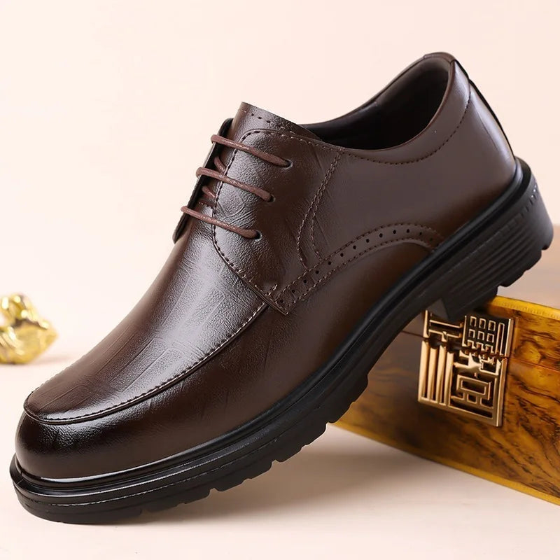 Men's Lace-up Business Casual Leather Shoes Spring Autumn New Platform Work Shoes Male Fashion Solid Color Dress Shoe Man
