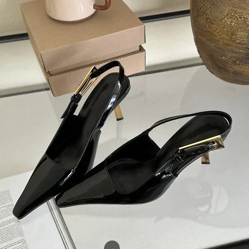 2025 Summer New Band Women Pumps Shoes Fashion Shallow Slip On Slingback Sandals Thin High Heel Dress Sexy Pumps Shoes