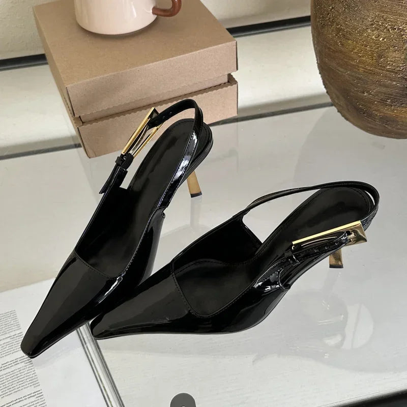 Aneikeh 2025 Summer New Band Women Pumps Shoes Fashion Shallow Slip On Slingback Sandals Thin High Heel Dress Sexy Pumps Shoes