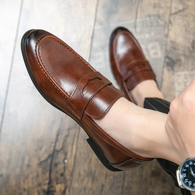 2026 Spring and Autumn Loafers Men Slip-On Business Formal Casual Shoes Brown MenShoes Leather Men Dress Shoes Large Size 38-48