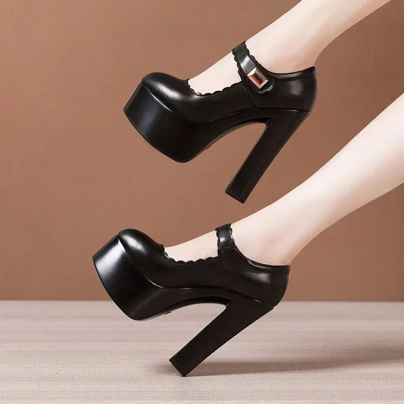 15cm Small Size 32-43 Extremem Block High Heels Shoes 2026 Fall Shallow Thick Chunky Platform Shoes Women Pumps Sexy Model Party