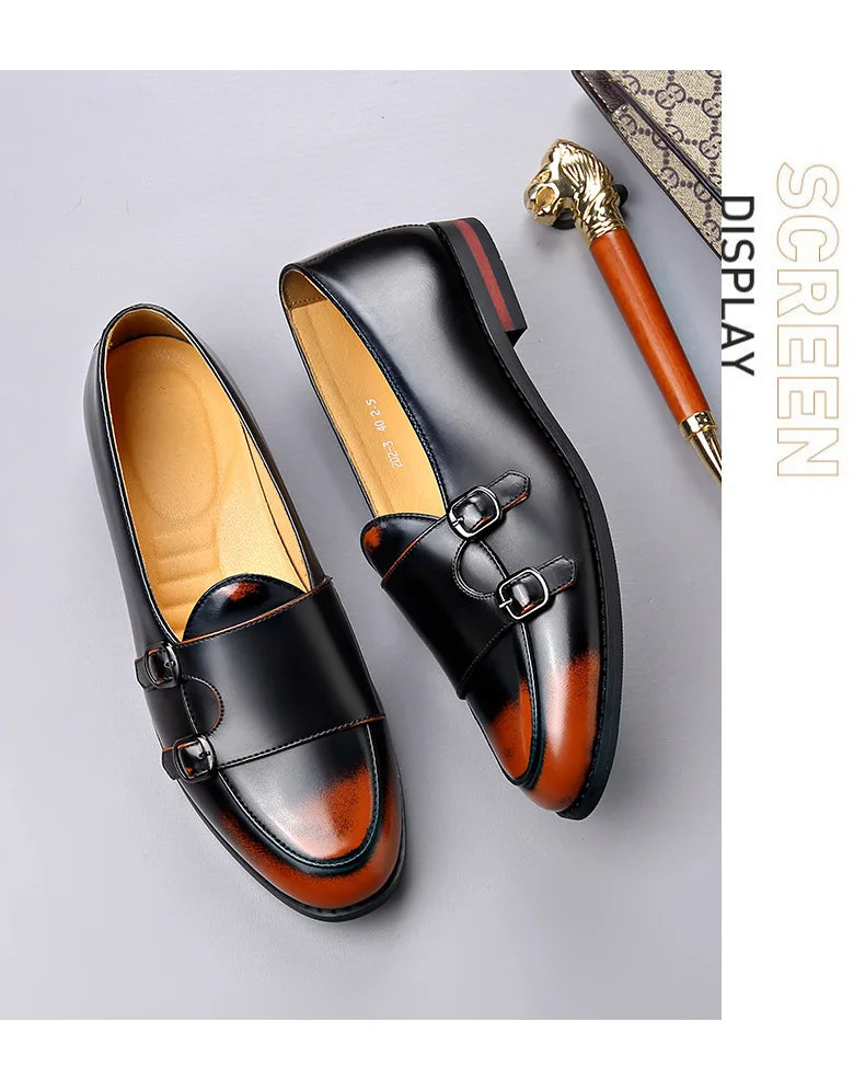 Spring Summer New Cow Leather Shoes for Men Buckle Designer Loafers Male Solid Color Big Size Fashion Business Casual Shoes Man