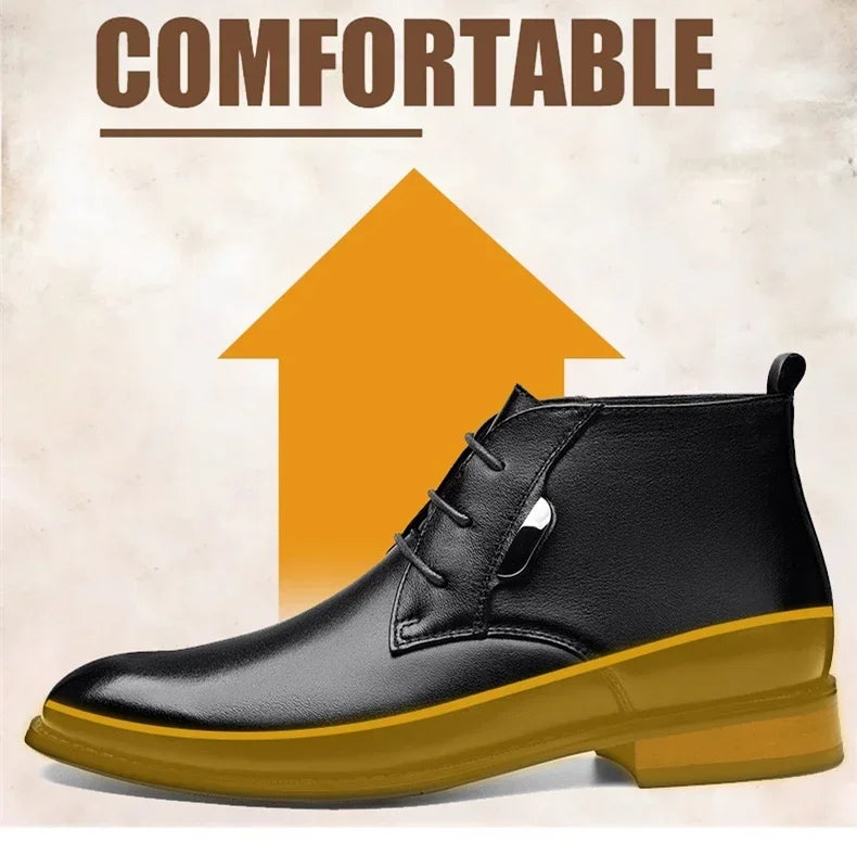 Men Flat/6CM Bussiness Elevator Shoes Genuine Leather Boots Autumn Winter Warm Ankle Boots for Men Botas Hombre Plus Size 37-47