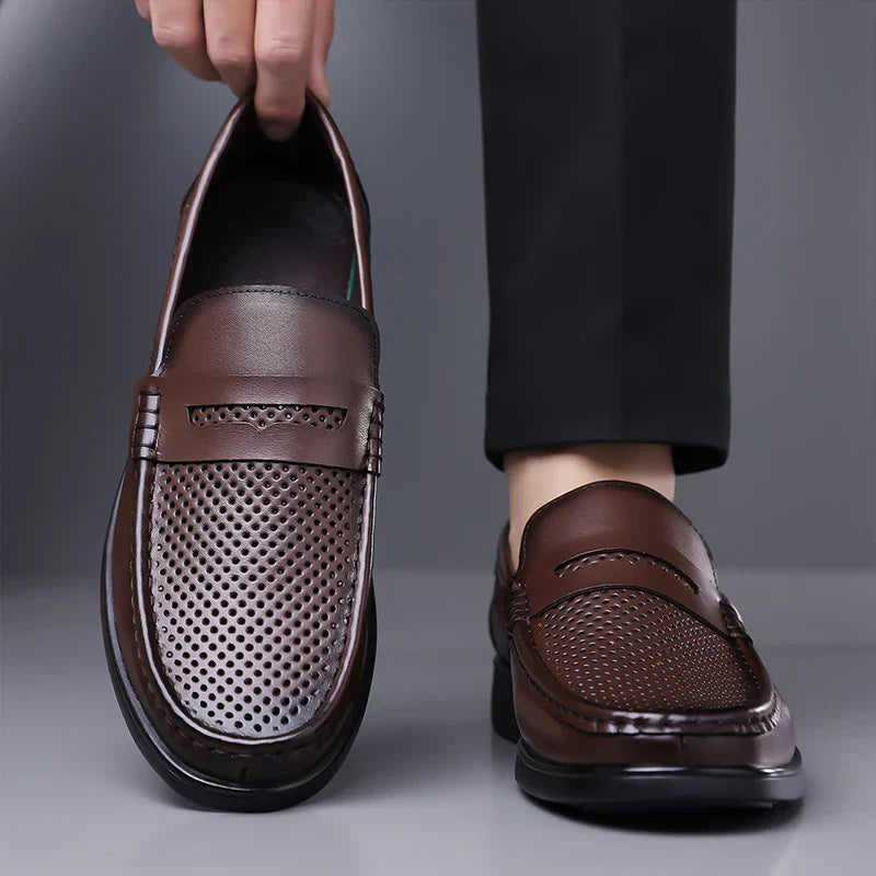 2026 Summer Mens Leather Loafers Slip on Casual Shoes Breathable Moccasins Comfortable Walking Office Flats Male Walking Shoes