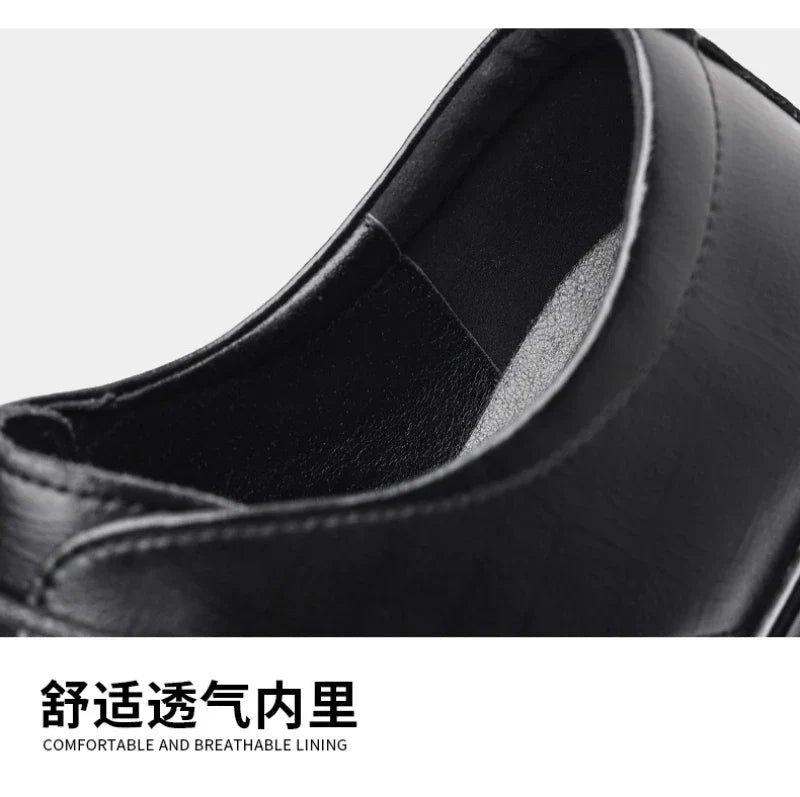 Leather Shoes Men's Four Seasons Business Formal British Casual Commuting Style Black Heightening Wedding Groom's Shoes New