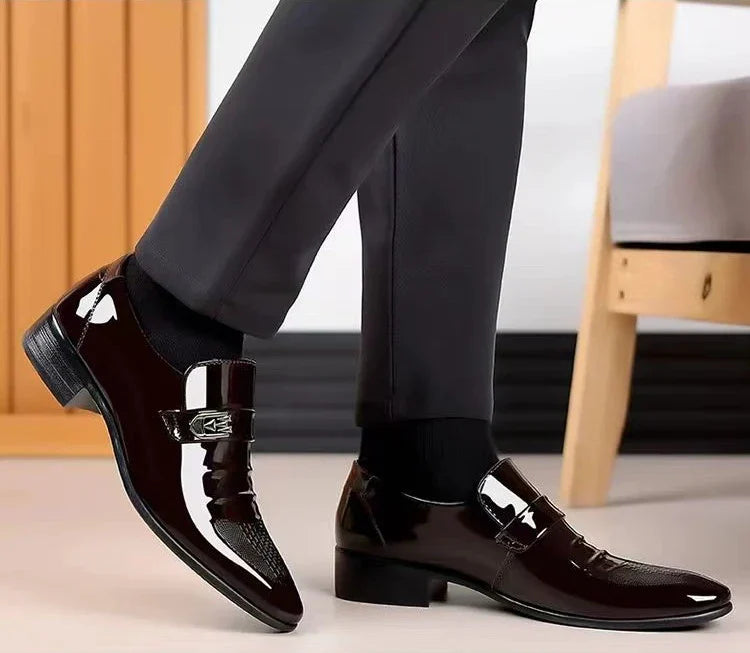 Dress Shoes Man Patent Leather Spring Autumn Bright Upper Pointed Toe Social Shoe for Men Casual 2025 Trend High Quality Fashion