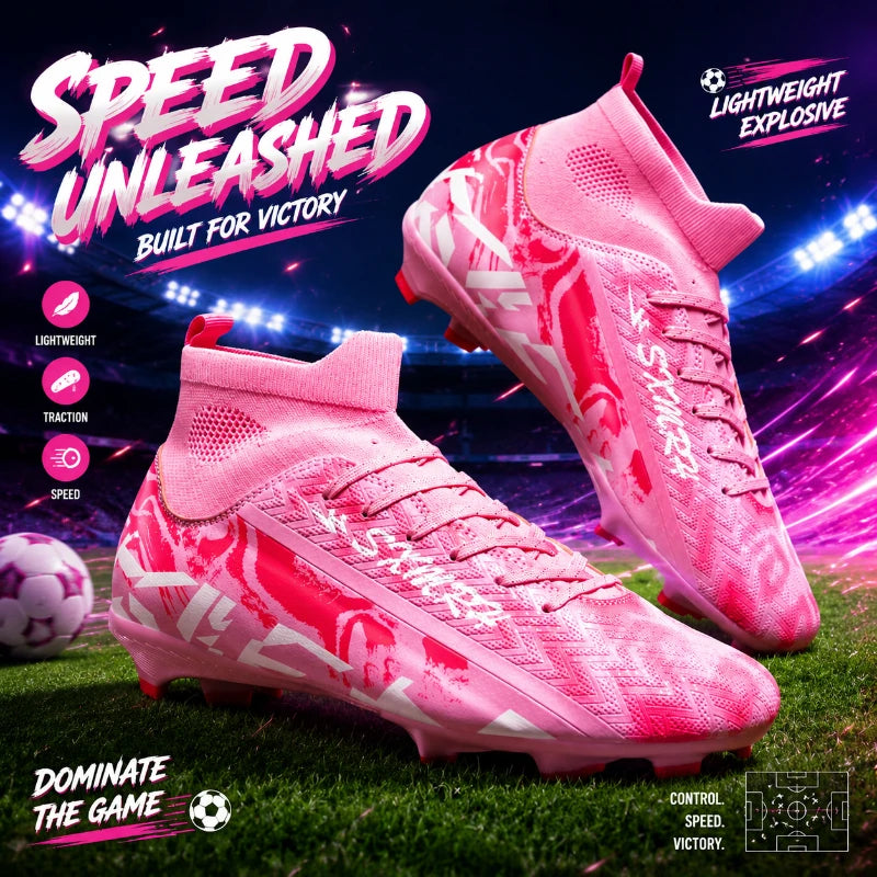 Double Star Football Shoes, FG Anti Slip Grip Men's and Women's Football Shoes, High Top Natural Grass Football Shoes