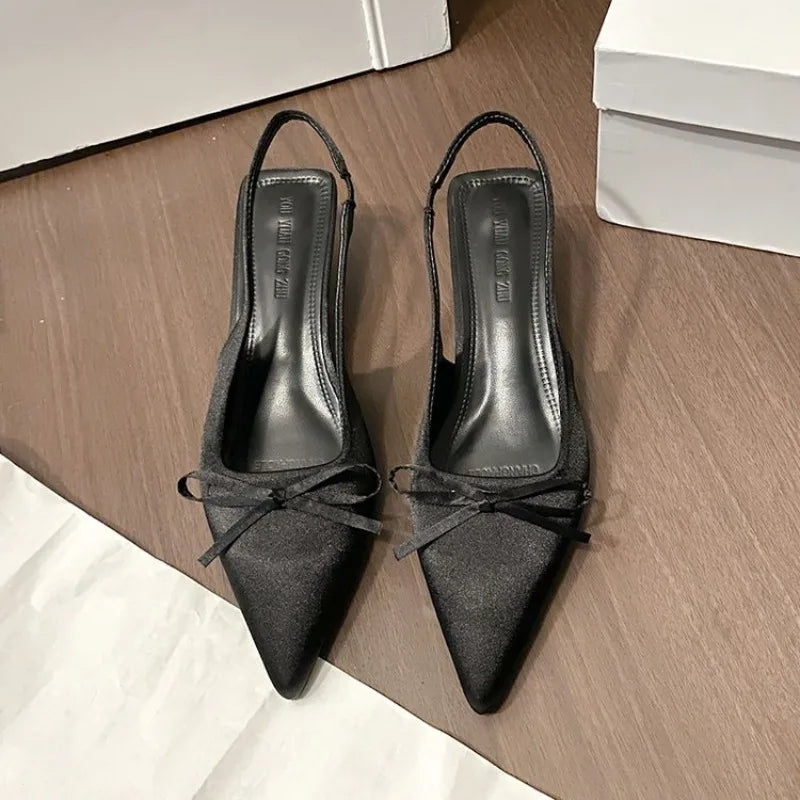 Satin Pointed Toe High Heeled Sandals Women Summer New Sexy Thin Heels Slingback Shoes Bow Elegant Party Dress Shoes Women Pumps