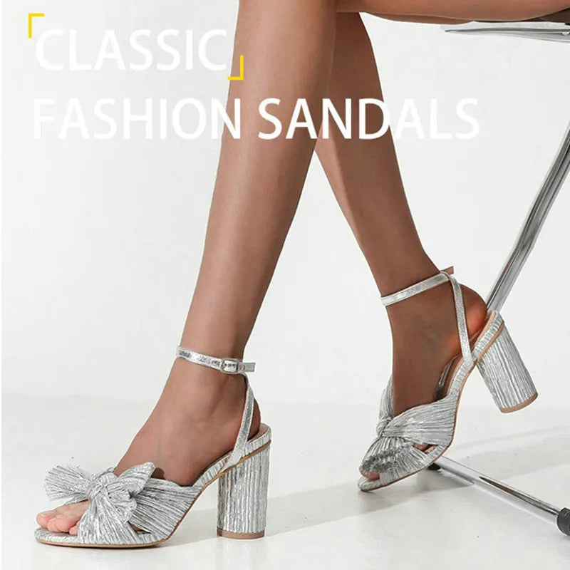 2026 Fashion Women Sandals with Thick Bow Fairy Silk Sandals Retro Fairy Shoes Lady Zapatos Super-high Heel