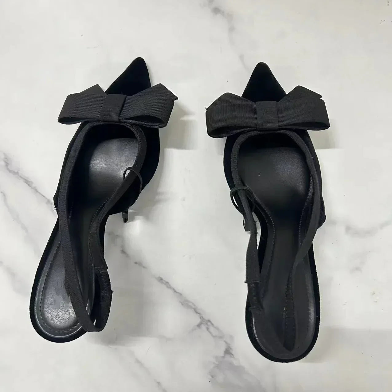 Black Velvet Butterfly-knot Designer Heeled Sandals Women Sexy Pointed Toe Slingbacks Women Pumps Elegant Party Dress High Heels