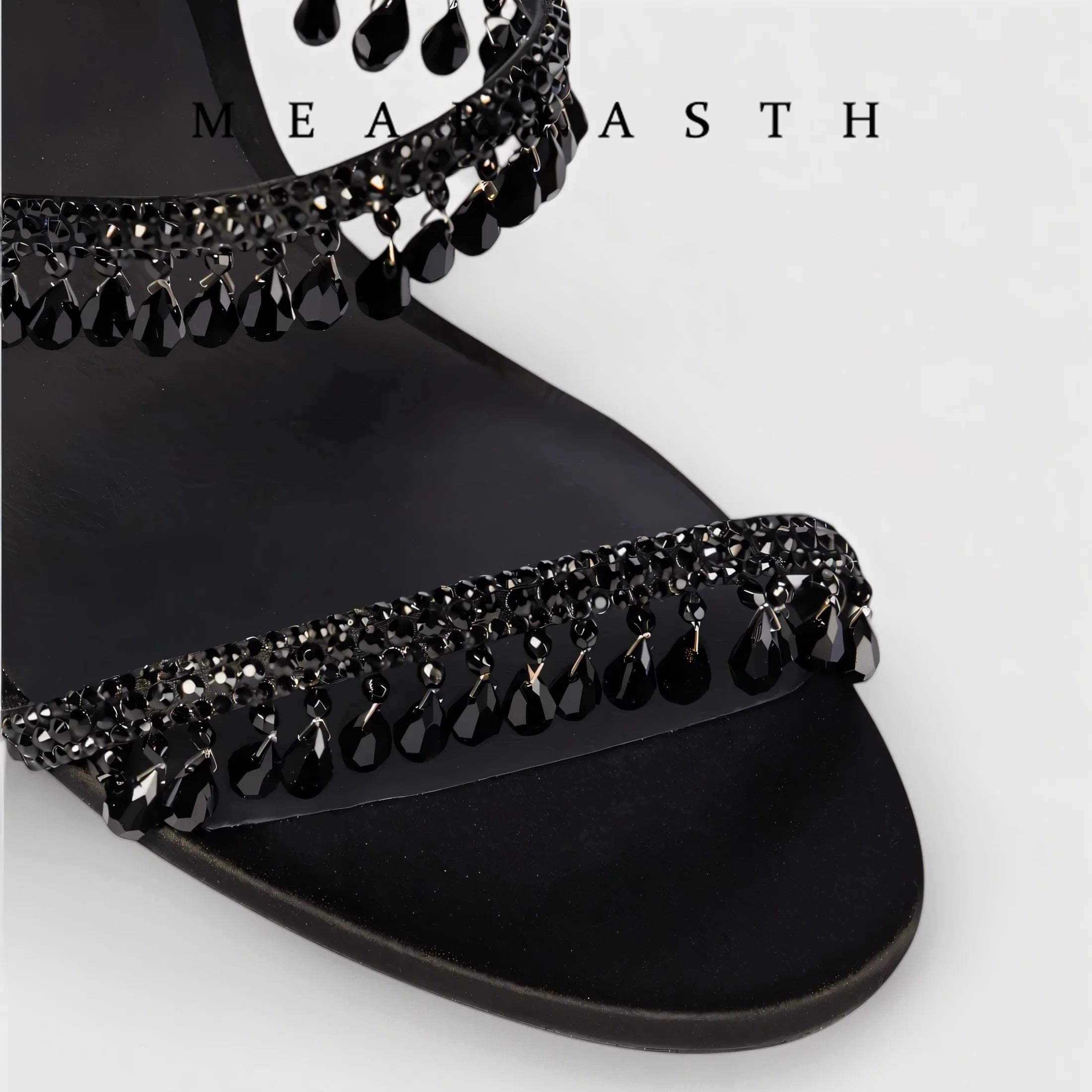 black Women's High Heels Gladiator Sandals Woman Fashion Tassel Crystal Shoes Women Sexy Banquet Party Stiletto Shoes for Women