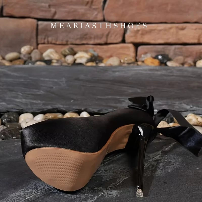 Women Pumps Sexy Platform Round Toe 16cm Extremely Thin High Heels Stiletto silks satins Fashion Party Nighclub Wedding Shoes